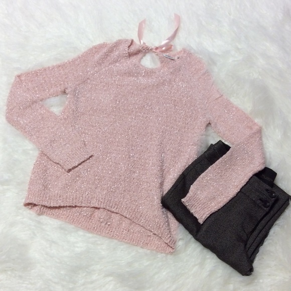 Cato Sweaters - CATO SPARKLY PINK TIE SWEATER